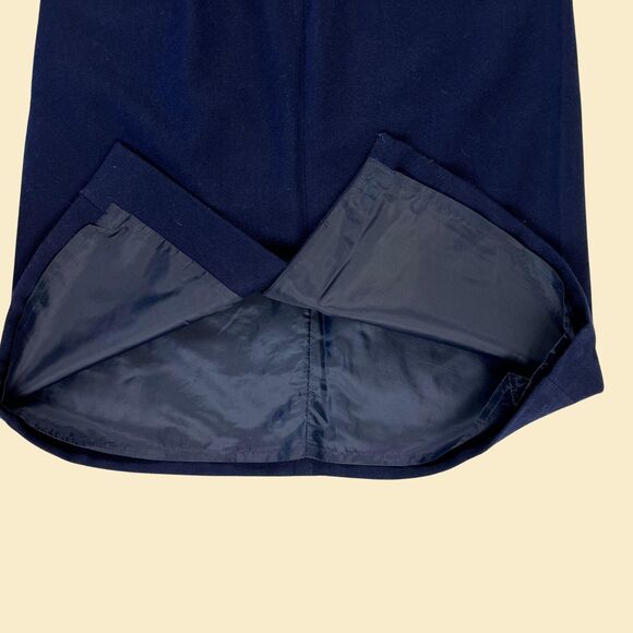 1970s wool midi skirt by Slices, size 13 vintage blue skirt w/ front pocket - Picture 5 of 10